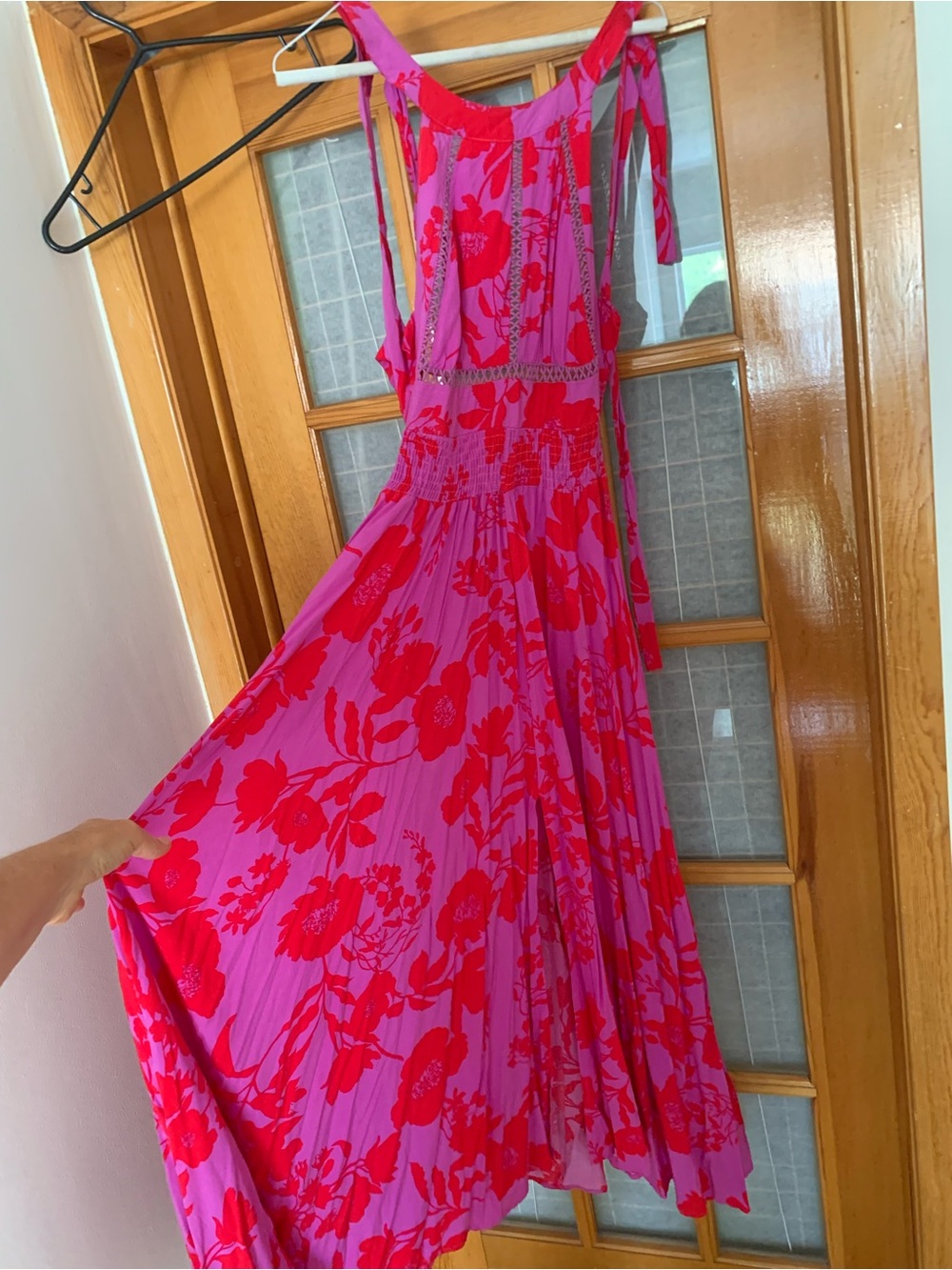 Floral Halter Maxi Dress cotton pink and purple M